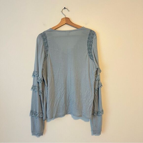 Anthropologie Tiny Frances Floral Long Sleeve Ruffle Blouse Blue Motif Size Larg - Picture 6 of 8